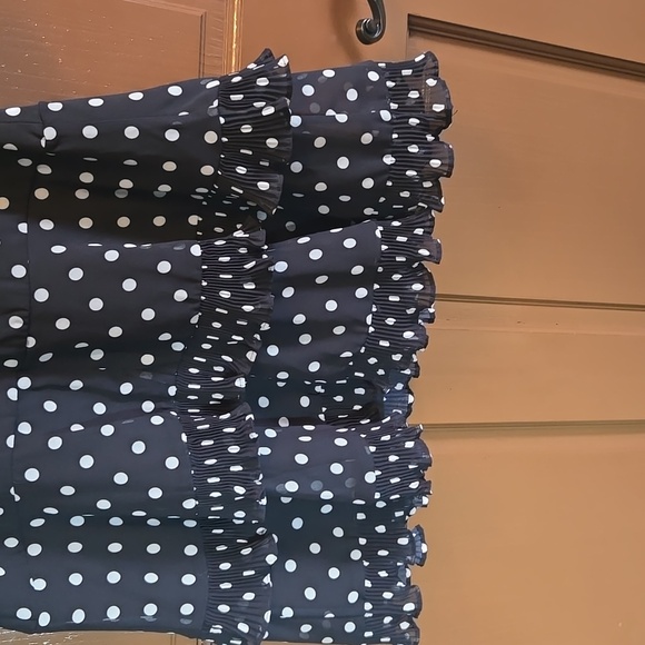 Keepsake-Blk/white polka dot dress with ruffled sleeves & skirt Sz M/L - Picture 7 of 9